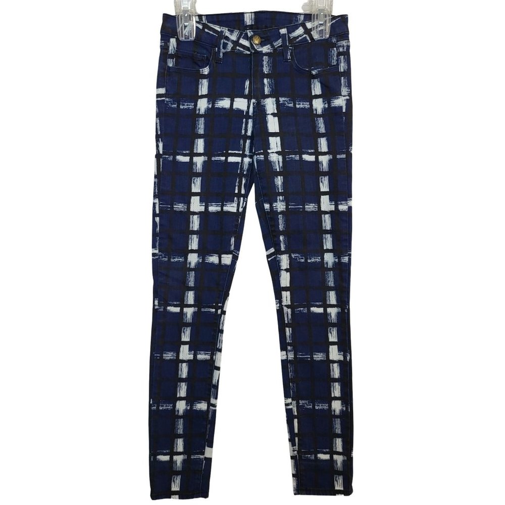 Paige Women's Skinny Pants Size 27 Jeans Plaid Checker Pattern Blue White Black